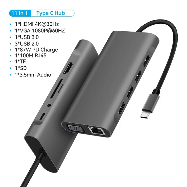 USB C HUB Type C to RJ45 4K 30Hz HDMI VGA Adapter