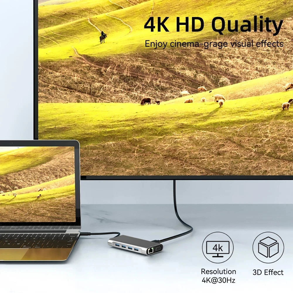 USB C HUB Type C to RJ45 4K 30Hz HDMI VGA Adapter