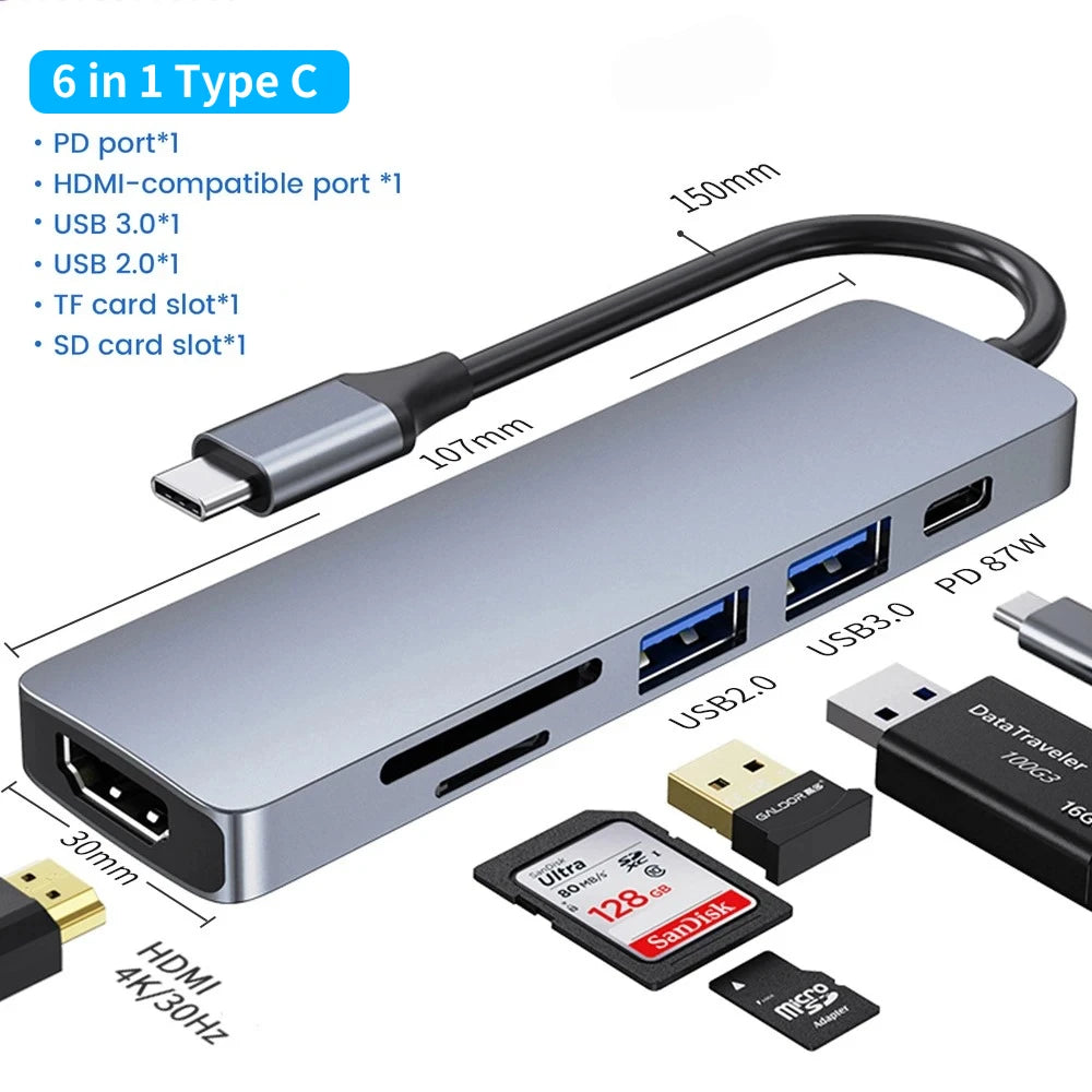 USB C HUB Type C to RJ45 4K 30Hz HDMI VGA Adapter