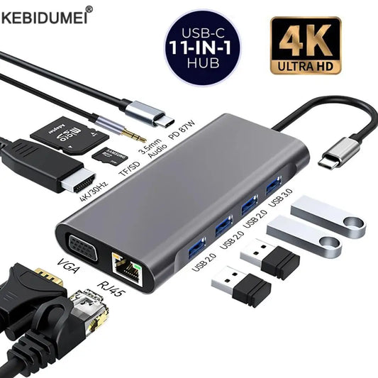 USB C HUB Type C to RJ45 4K 30Hz HDMI VGA Adapter